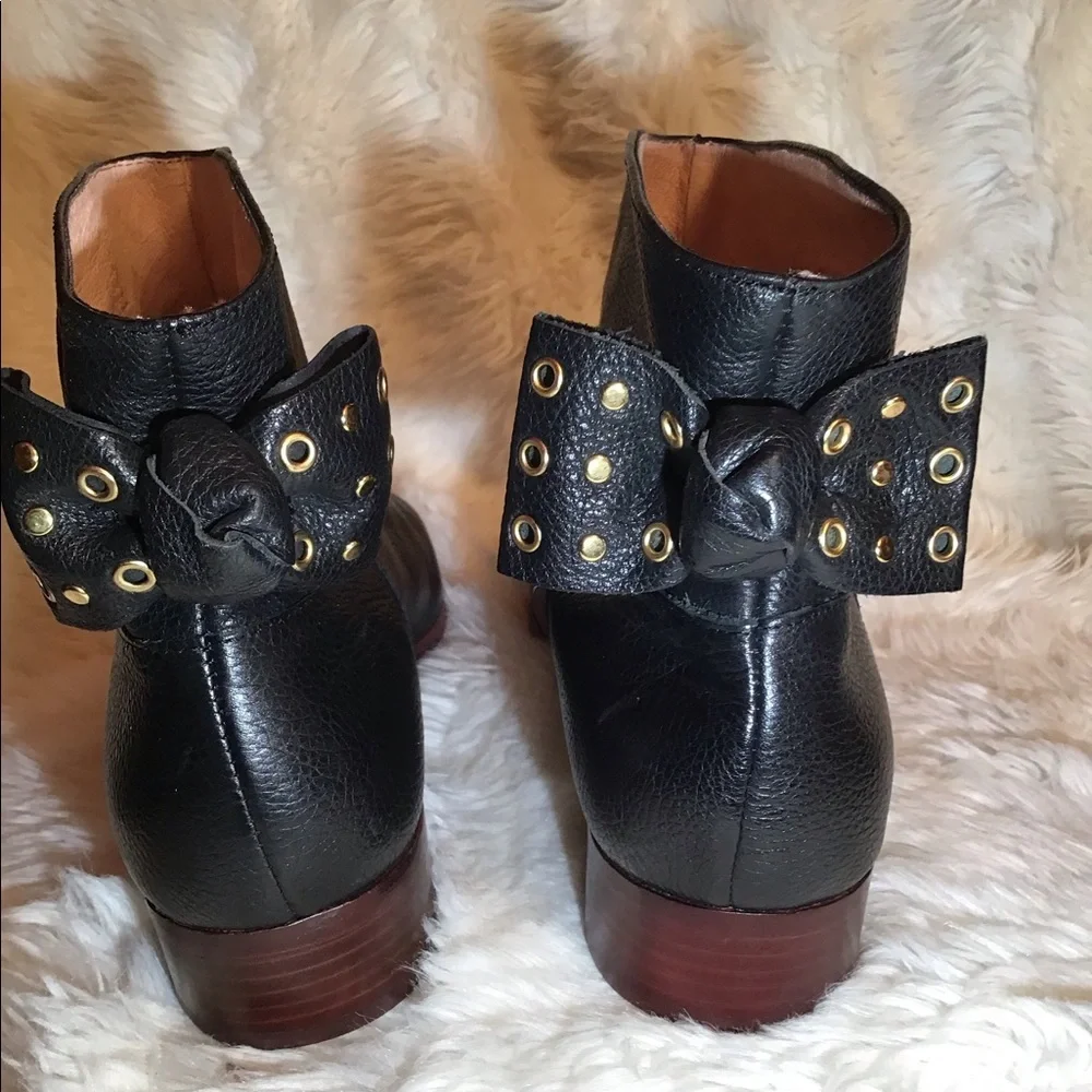 Kate spade womens  black leather studded bows ankle boots size 8.5